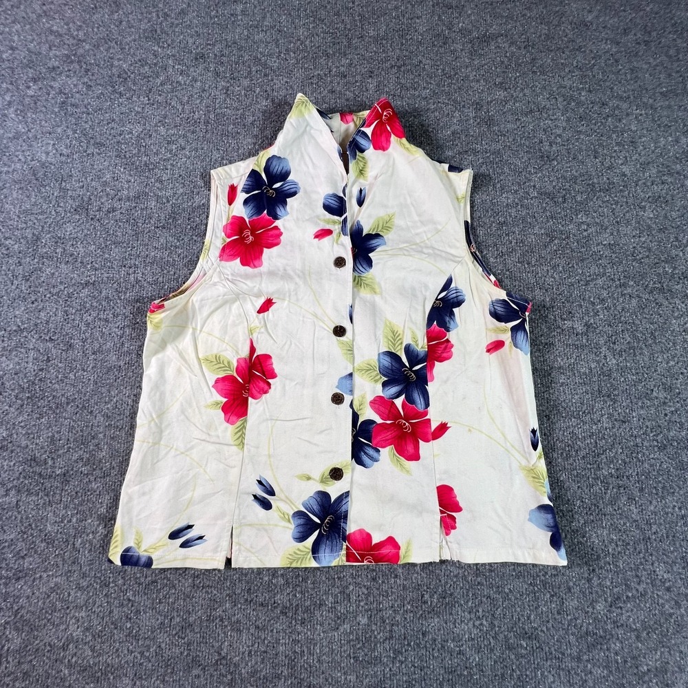 Caribbean Joe Blouse Womens Medium Multicolor Floral Hawaiian Resort Mock Neck